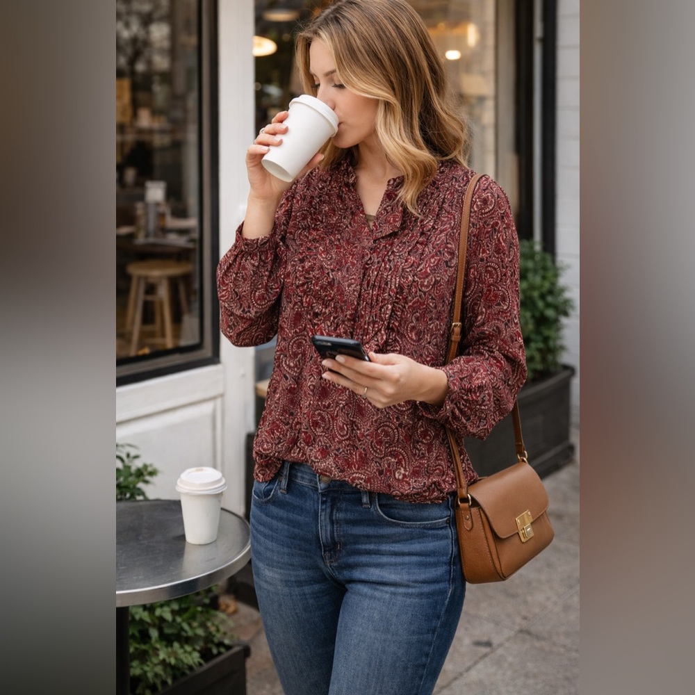 Zara Paisley Blouse in Rich Burgundy
